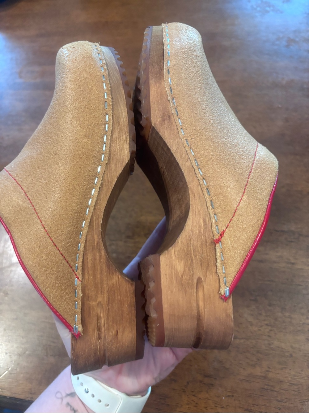 Sanita Beige Leather Slip-On Clogs  Pink Floral Embroidery Boho Aesthetic - Picture 3 of 10